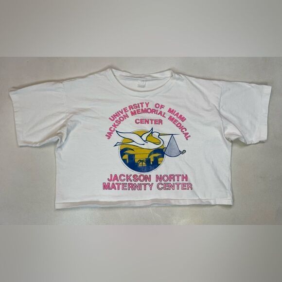 VINTAGE Jackson North Maternity Center Crop T-shirt Women XL 90s Single Stitch - Picture 1 of 6